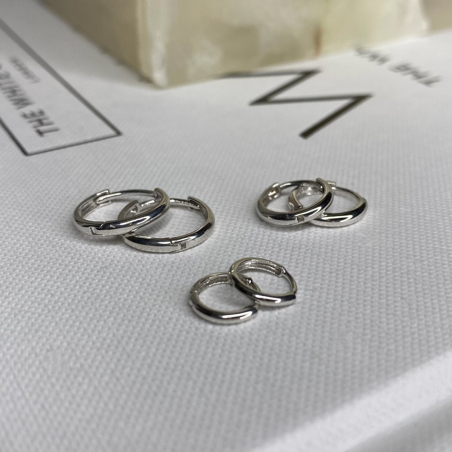 14K White Gold Polished Huggie Hoops | 3 Sizes